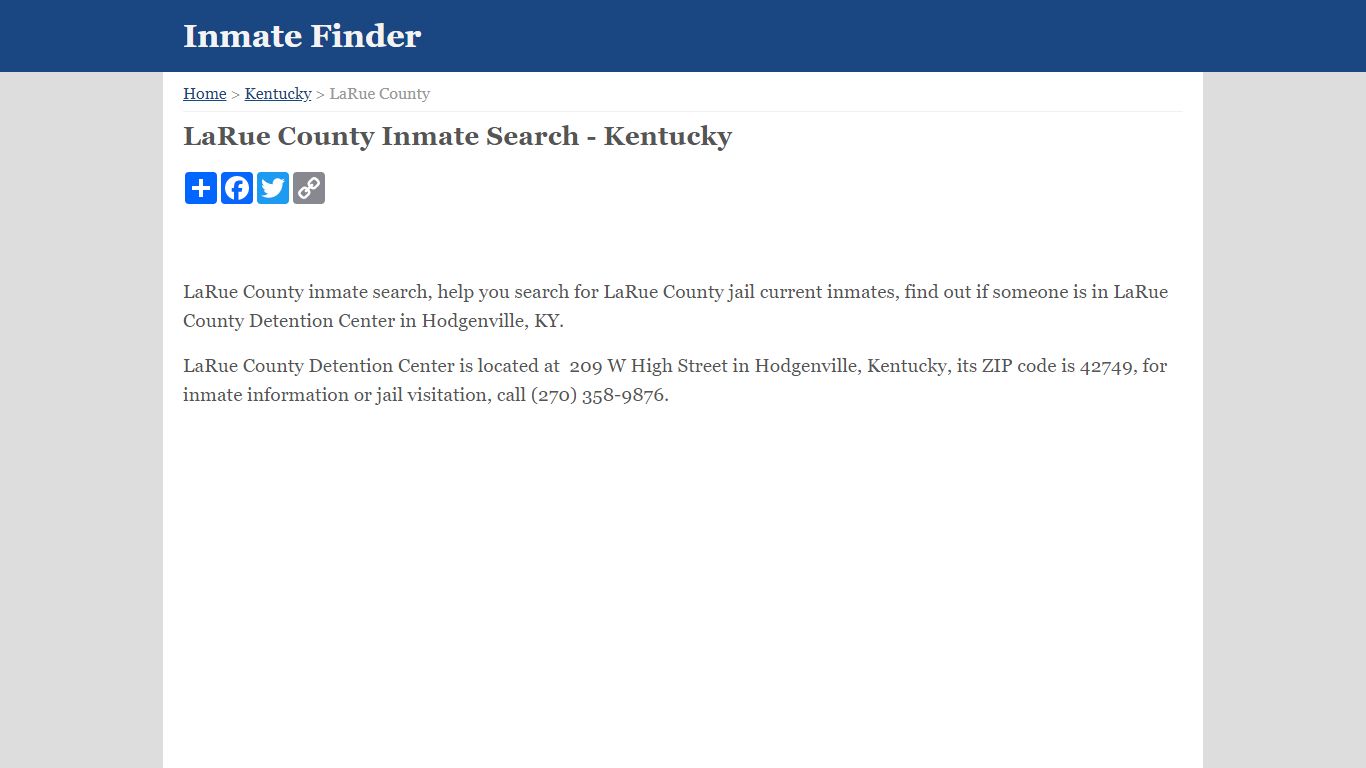LaRue County Inmate Search - Kentucky